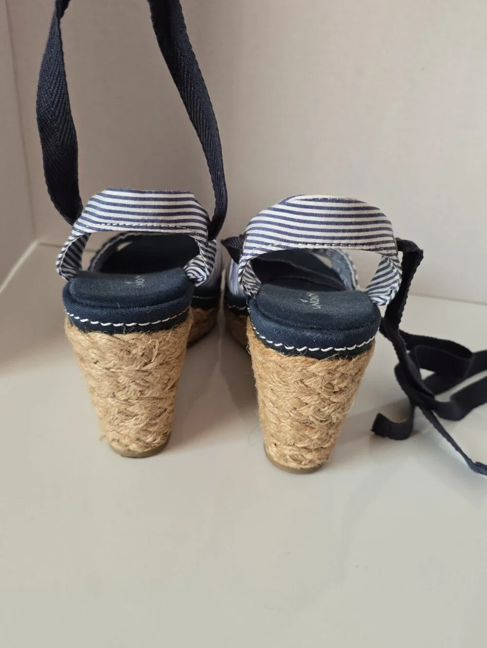 Women’s Navy Striped Espadrille Wedge Sandals By: Unionbay